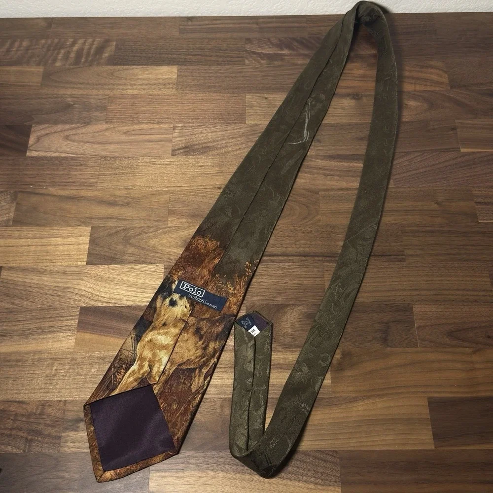 Rare Vintage Polo Ralph Lauren Hunting Dogs Silk Tie Equestrian Hand Made In USA